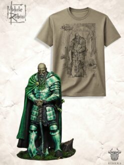 Green Knight bundle with miniature and matching Michele Rubini T-shirt on parchment-toned cotton.