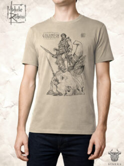 Gilgamesh T-shirt with Michele Rubini artwork on parchment-toned cotton.