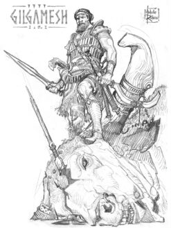 Gilgamesh T-shirt artwork by Michele Rubini for Michele Rubini's Gods & Legends.