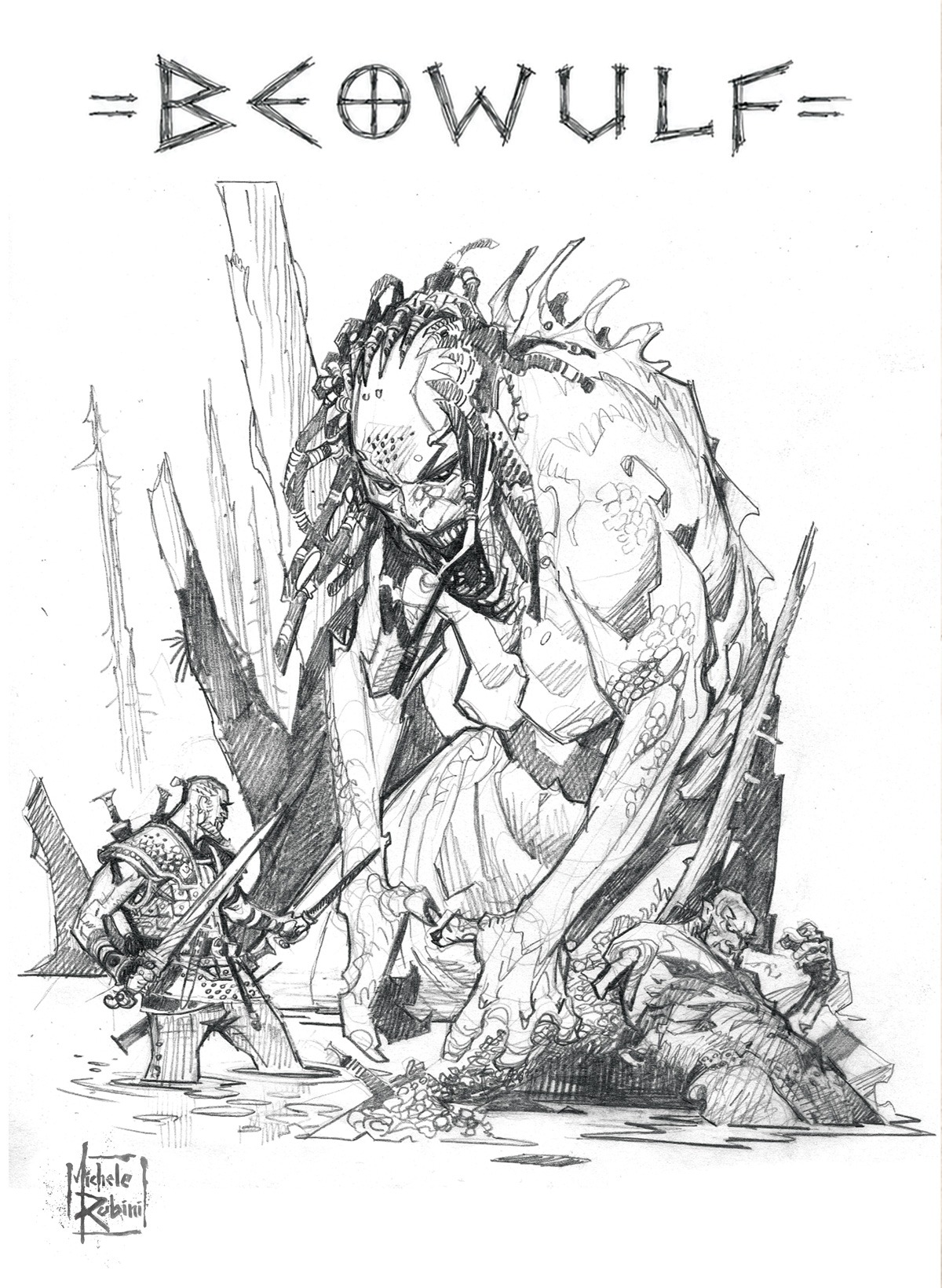 Beowulf T-shirt artwork by Michele Rubini for Michele Rubini's Gods & Legends.