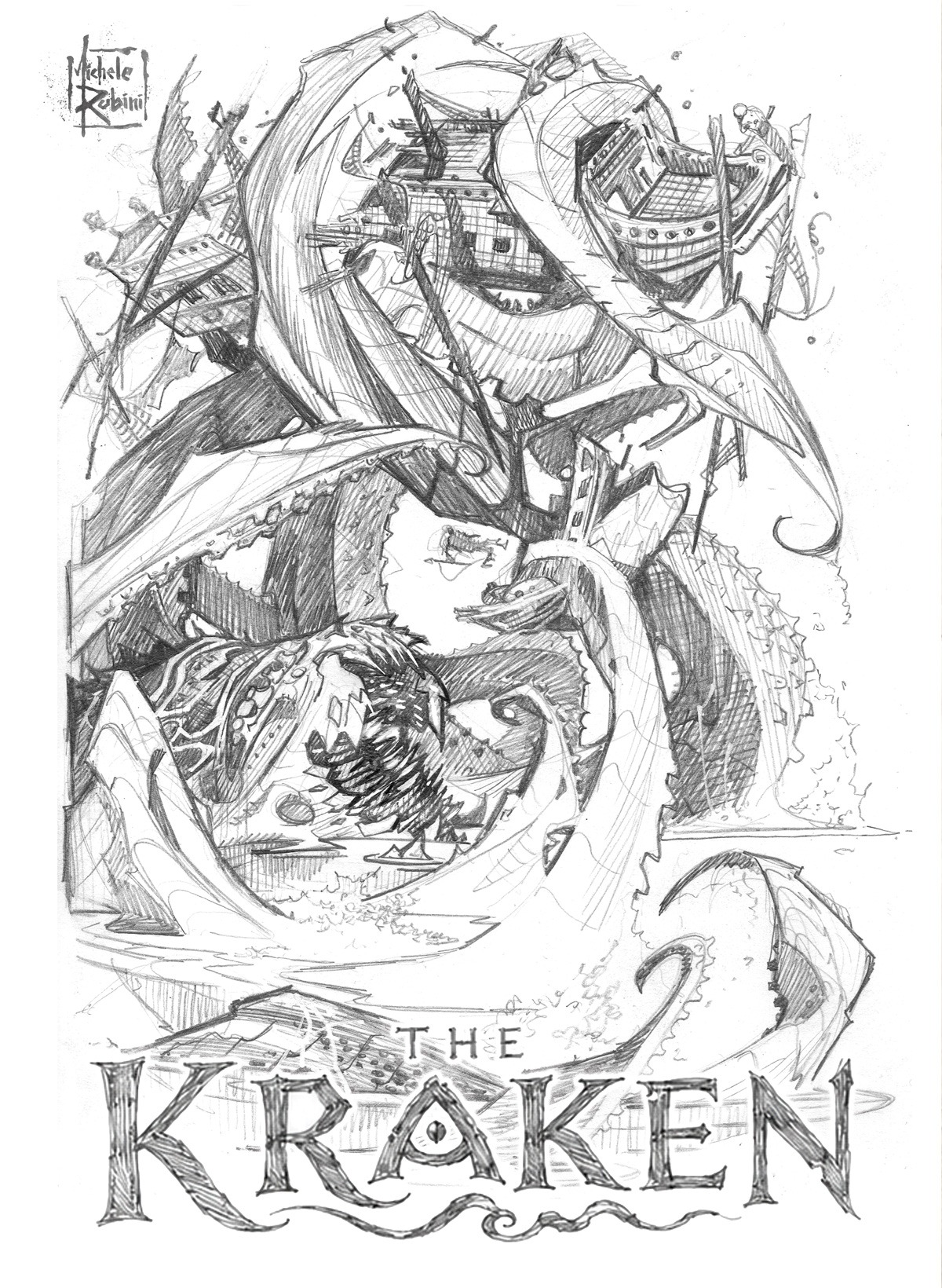 Kraken T-shirt artwork by Michele Rubini for Michele Rubini's Gods & Legends.