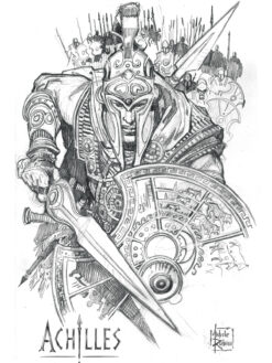 Achilles T-shirt artwork by Michele Rubini for Michele Rubini's Gods & Legends.