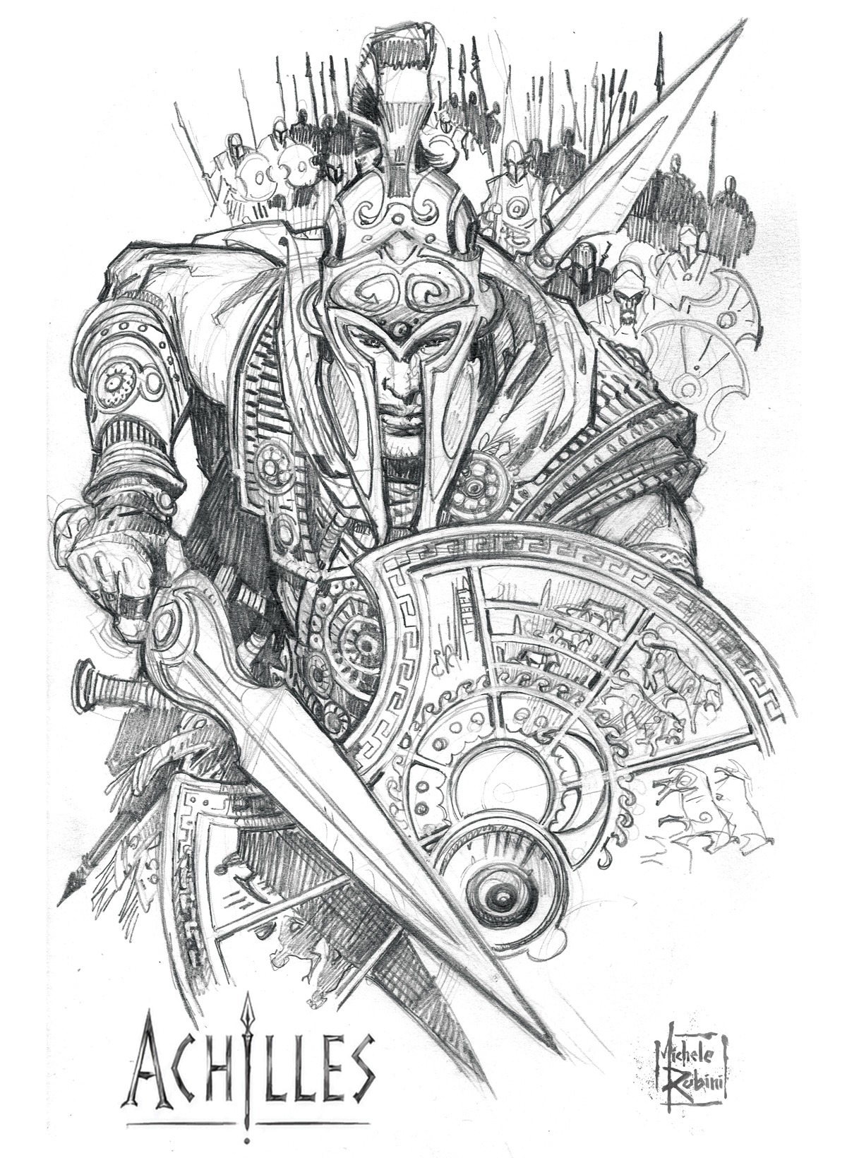 Achilles T-shirt artwork by Michele Rubini for Michele Rubini's Gods & Legends.