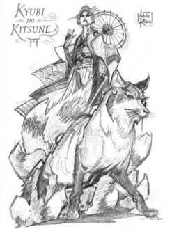 Kyubi no Kitsune T-shirt artwork by Michele Rubini for Michele Rubini's Gods & Legends.