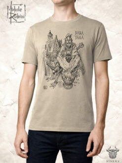 Baba Yaga T-shirt with Michele Rubini artwork on parchment-toned cotton.