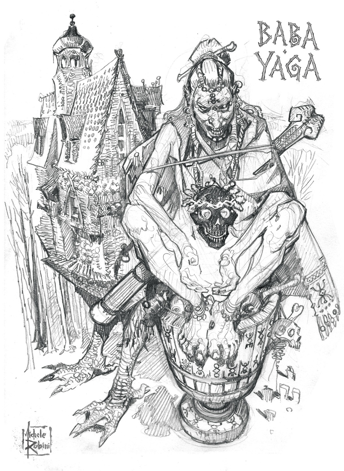 Baba Yaga T-shirt artwork by Michele Rubini for Michele Rubini's Gods & Legends.