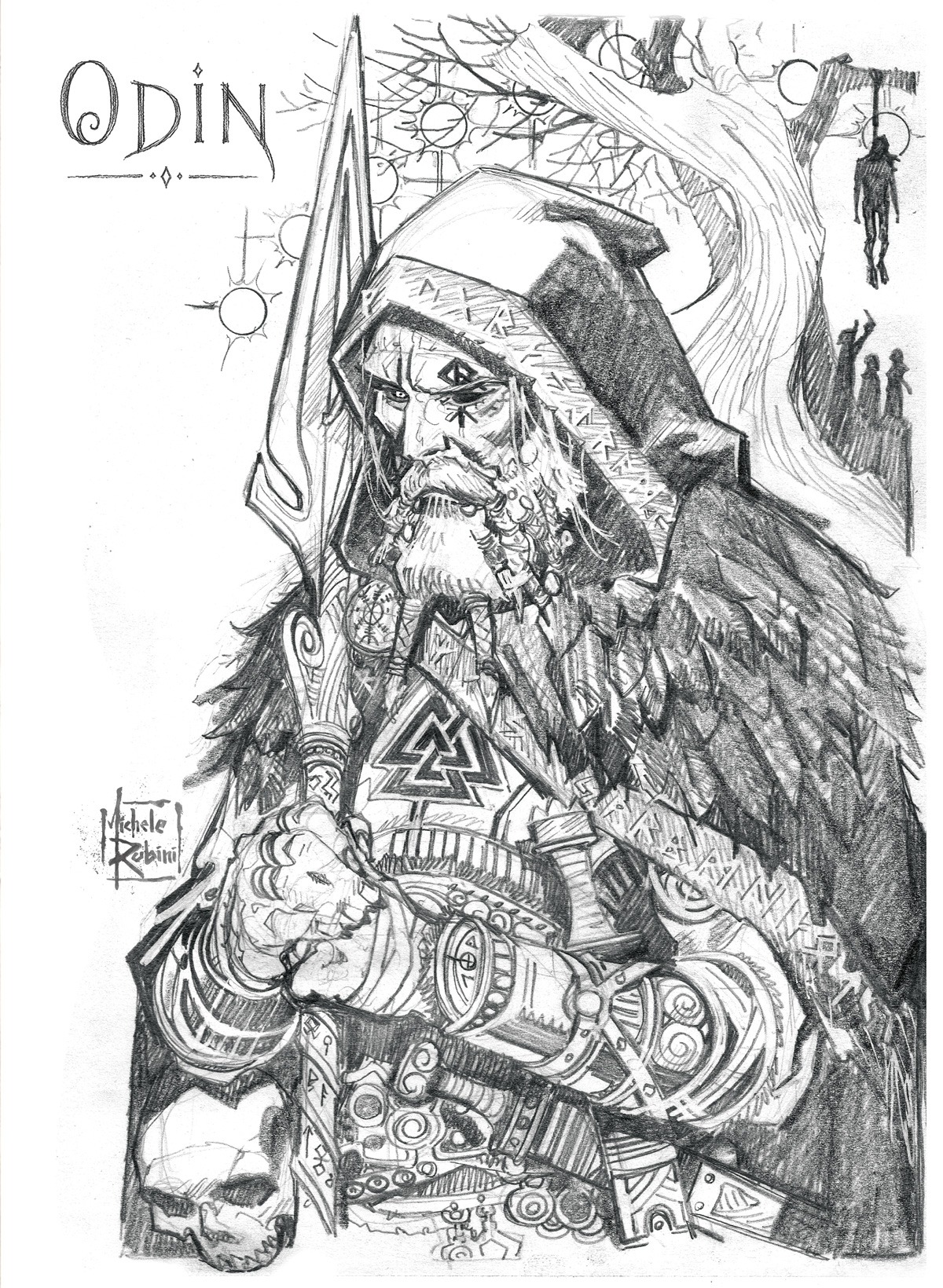 Odin T-shirt artwork by Michele Rubini for Michele Rubini's Gods & Legends.