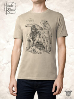 Sphynx T-shirt with Michele Rubini artwork on parchment-toned cotton.