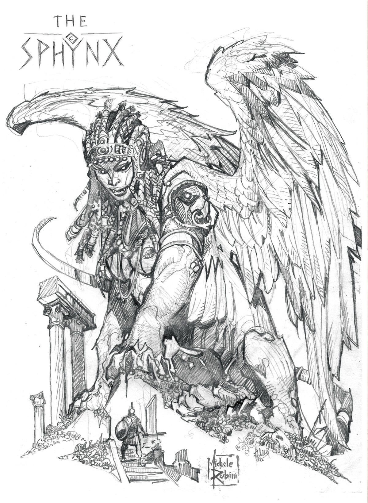 Sphynx T-shirt artwork by Michele Rubini for Michele Rubini's Gods & Legends.