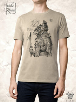 Rha T-shirt with Michele Rubini artwork on parchment-toned cotton.